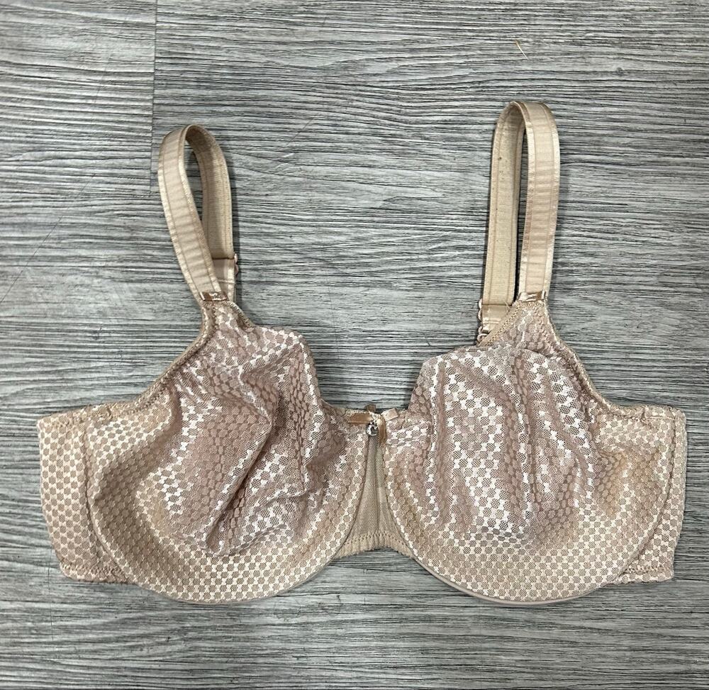 Chantelle Nude Beige Underwire Bra Jacquard Checkerboard Pattern Luxury Intimate
